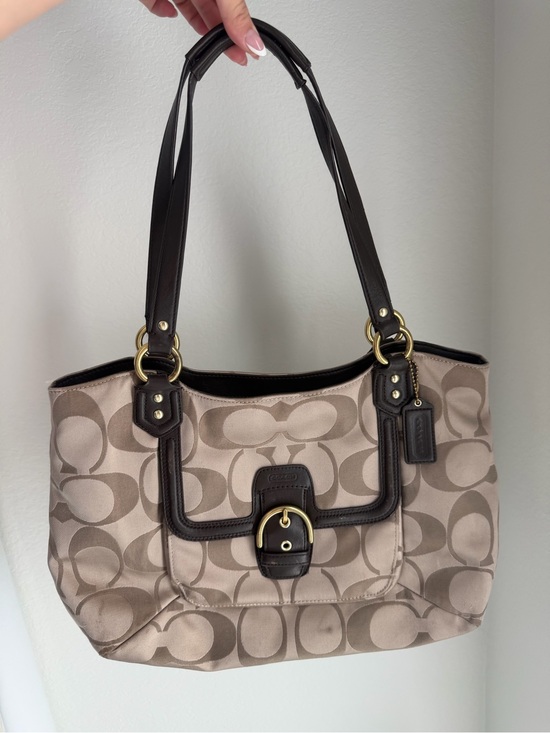 Coach Handbags - Coach Khaki and Brown Signature Shoulder Bag